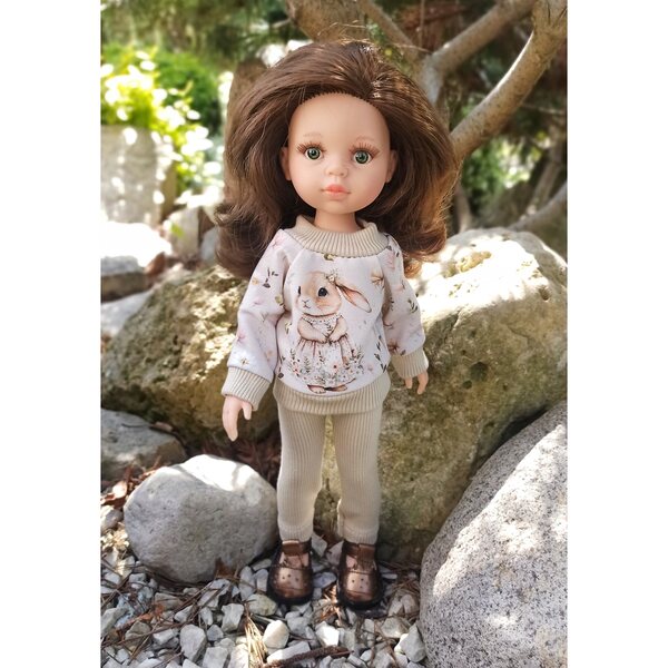 Completo dres per bambola Paola Reina 32 cm con felpa e pantaloni beige