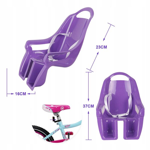 Fotelik für Kinderfahrradpuppen mit lila DIY-Dekorationsaufklebern
