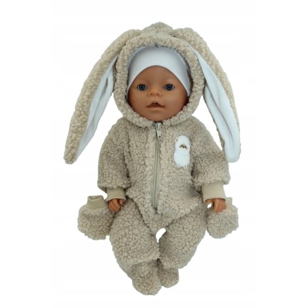 Beigefarbener Overall für 41–44 cm große Puppen mit Ohren und Schwanz