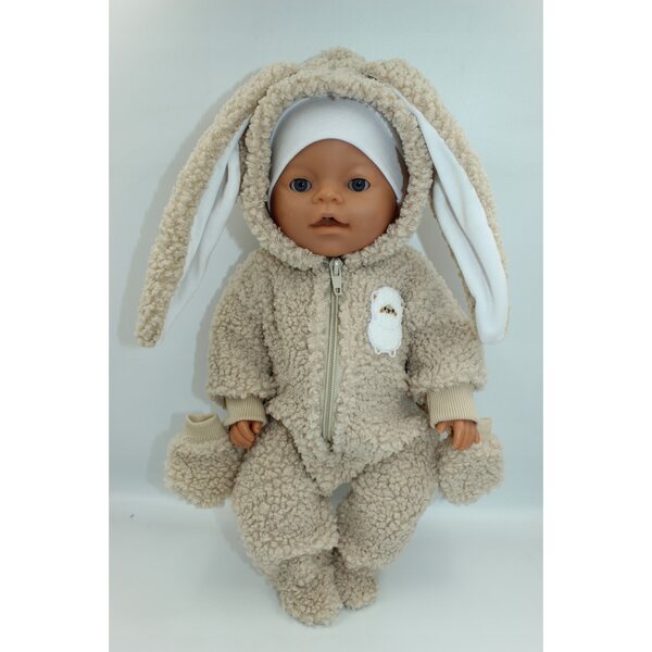 Beigefarbener Overall für 41–44 cm große Puppen mit Ohren und Schwanz