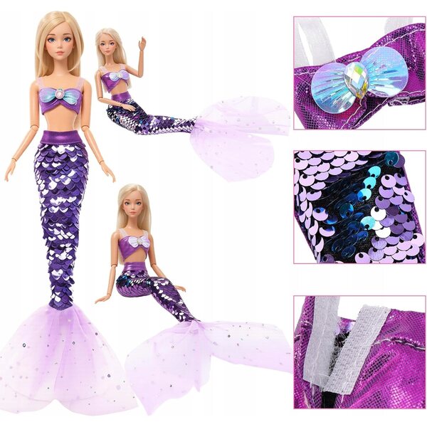 Set di vestiti estivi e accessori per bambole con costume da sirena e abiti da spiaggia