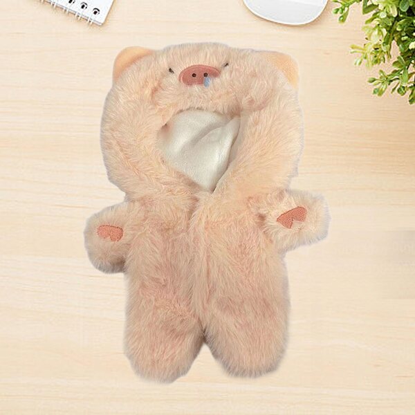 Plüschkleidung für 20-cm-Puppen mit abnehmbarem Schwein: bunt und weich