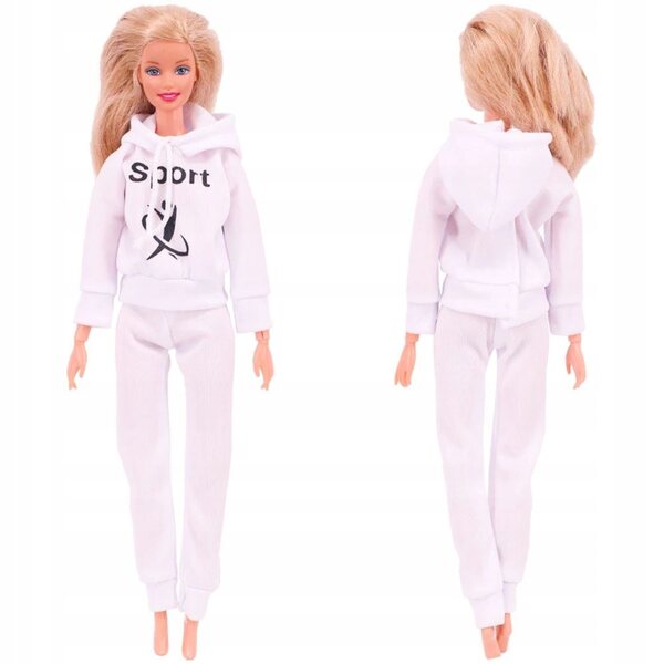 Set sportivo bianco per bambola tipo Barbie con scarpe e occhiali da sole