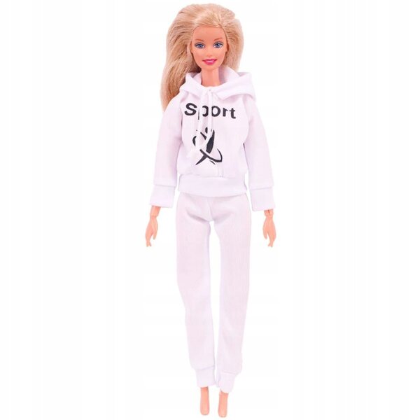 Set sportivo bianco per bambola tipo Barbie con scarpe e occhiali da sole