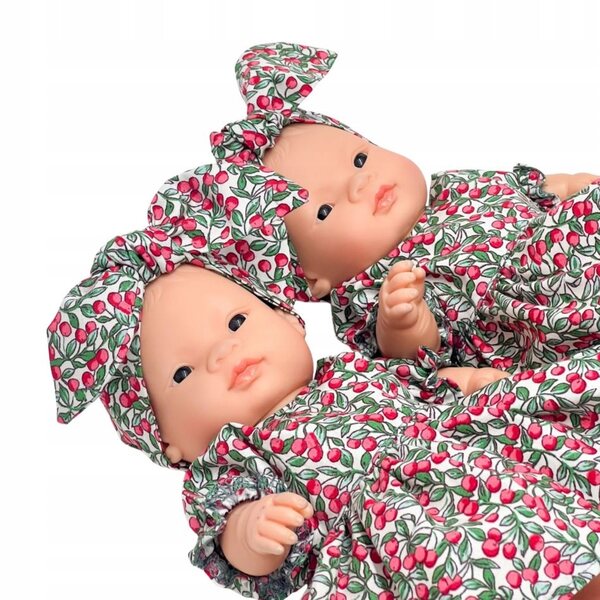 Weihnachtskleid mit Stirnband für Miniland 21 cm Puppe – Baumwollset