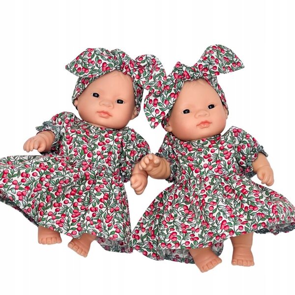 Weihnachtskleid mit Stirnband für Miniland 21 cm Puppe – Baumwollset