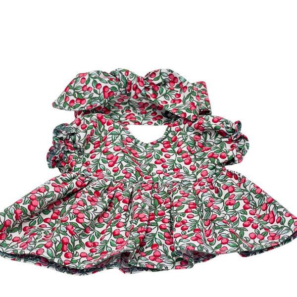 Weihnachtskleid mit Stirnband für Miniland 21 cm Puppe – Baumwollset