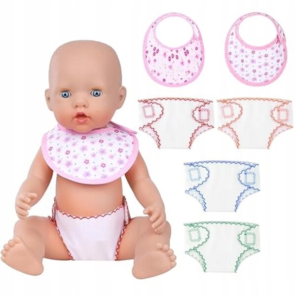 Set 6 pezzi Pannolini e Bavaglini per Bambole in Tessuto Morbido per Bambine