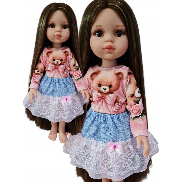 Bekleidungsset für Paola Reina 32 cm Puppe mit Teddybär-T-Shirt und Spitzenrock