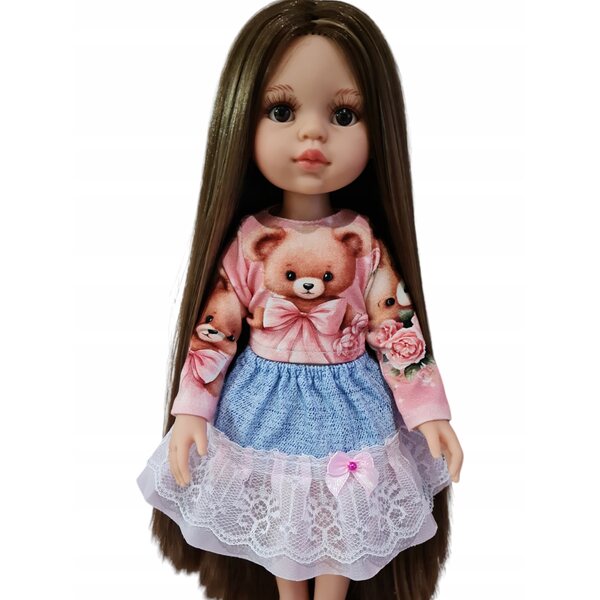 Bekleidungsset für Paola Reina 32 cm Puppe mit Teddybär-T-Shirt und Spitzenrock