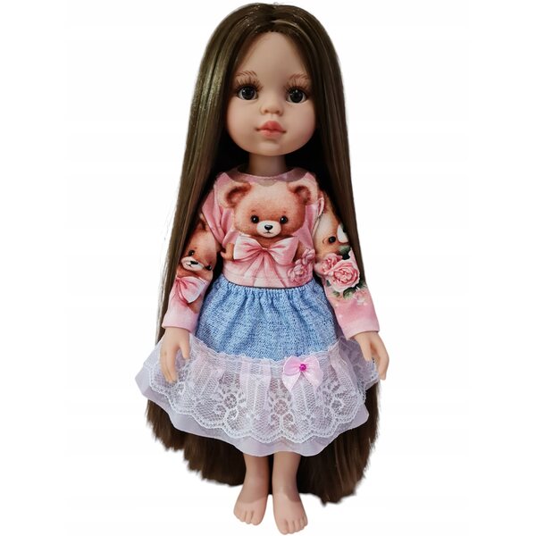 Bekleidungsset für Paola Reina 32 cm Puppe mit Teddybär-T-Shirt und Spitzenrock