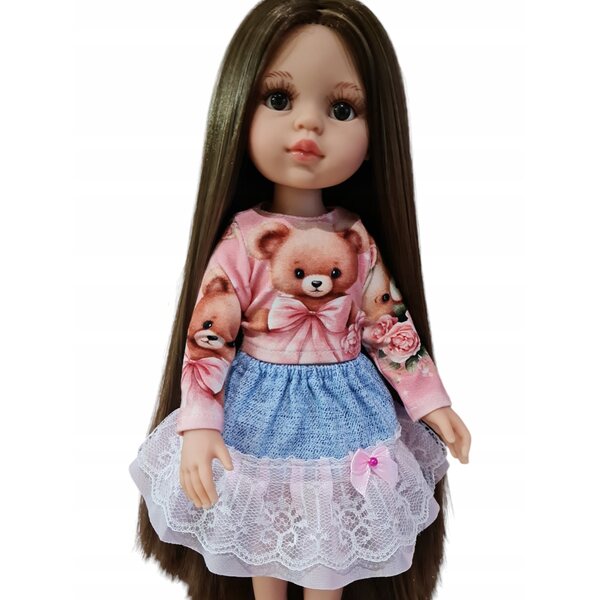 Bekleidungsset für Paola Reina 32 cm Puppe mit Teddybär-T-Shirt und Spitzenrock
