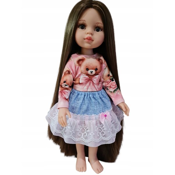 Bekleidungsset für Paola Reina 32 cm Puppe mit Teddybär-T-Shirt und Spitzenrock