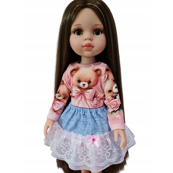 Bekleidungsset für Paola Reina 32 cm Puppe mit Teddybär-T-Shirt und Spitzenrock