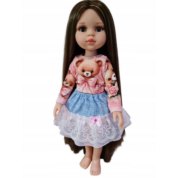 Bekleidungsset für Paola Reina 32 cm Puppe mit Teddybär-T-Shirt und Spitzenrock