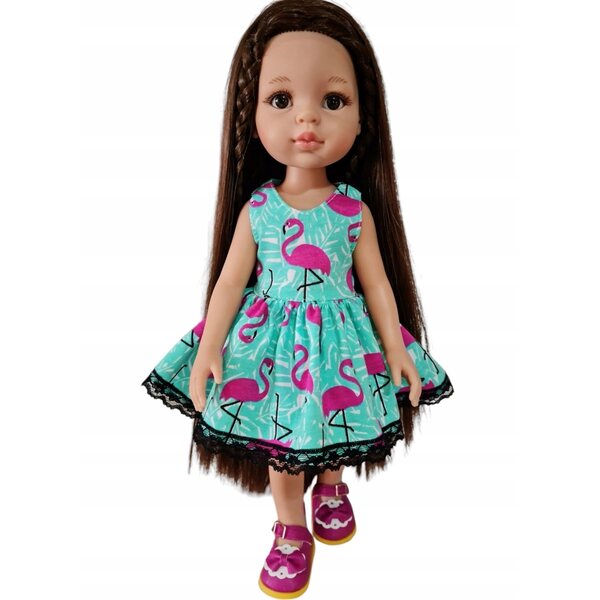 Kleid für Paola Reina 32 cm Puppe mit Spitze und rosa Flamingo-Print
