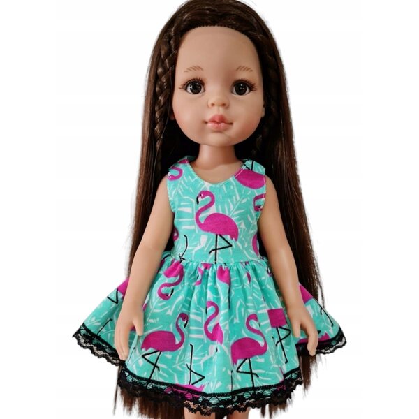 Kleid für Paola Reina 32 cm Puppe mit Spitze und rosa Flamingo-Print