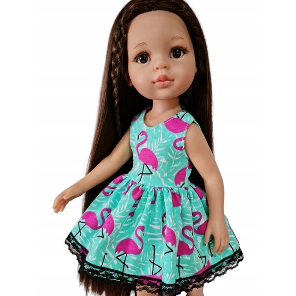 Kleid für Paola Reina 32 cm Puppe mit Spitze und rosa Flamingo-Print
