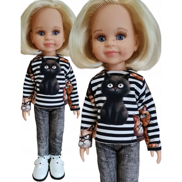 Bluzka für Paola Reina 32 cm Puppe mit Katzenmotiv aus italienischer Baumwolle