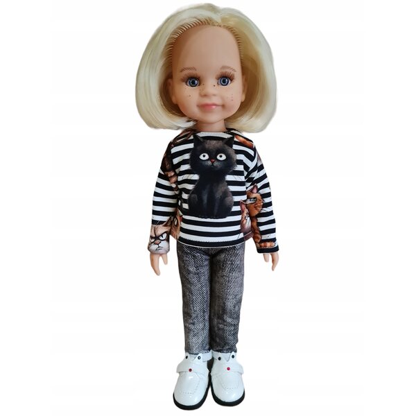Bluzka für Paola Reina 32 cm Puppe mit Katzenmotiv aus italienischer Baumwolle