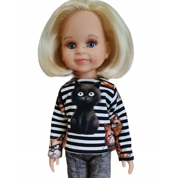 Bluzka für Paola Reina 32 cm Puppe mit Katzenmotiv aus italienischer Baumwolle