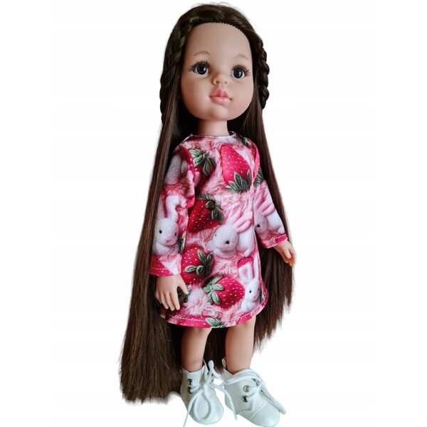Kleid für Paola Reina 32 cm Puppe mit Hasen- und Erdbeeraufdruck