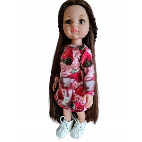 Kleid für Paola Reina 32 cm Puppe mit Hasen- und Erdbeeraufdruck