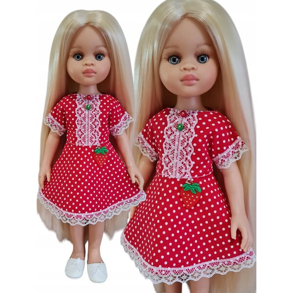 Rotes Kleid mit weißen Punkten und Spitze für Paola Reina 32 cm Puppe