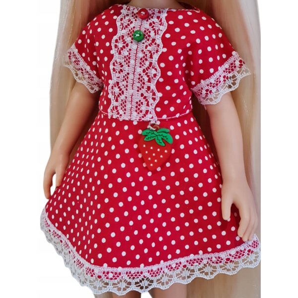 Rotes Kleid mit weißen Punkten und Spitze für Paola Reina 32 cm Puppe
