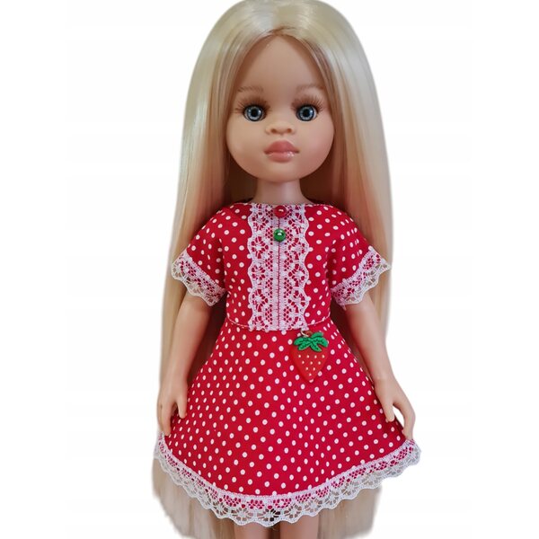 Rotes Kleid mit weißen Punkten und Spitze für Paola Reina 32 cm Puppe