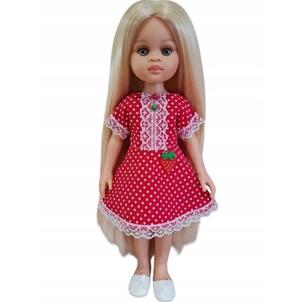Rotes Kleid mit weißen Punkten und Spitze für Paola Reina 32 cm Puppe