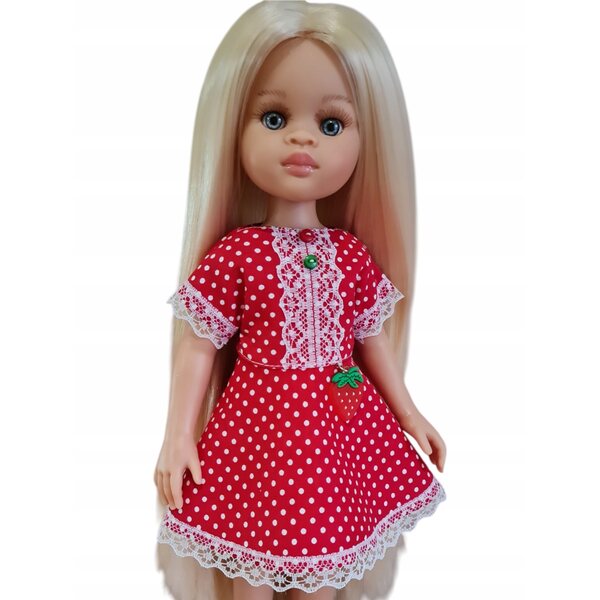 Rotes Kleid mit weißen Punkten und Spitze für Paola Reina 32 cm Puppe