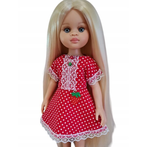 Rotes Kleid mit weißen Punkten und Spitze für Paola Reina 32 cm Puppe