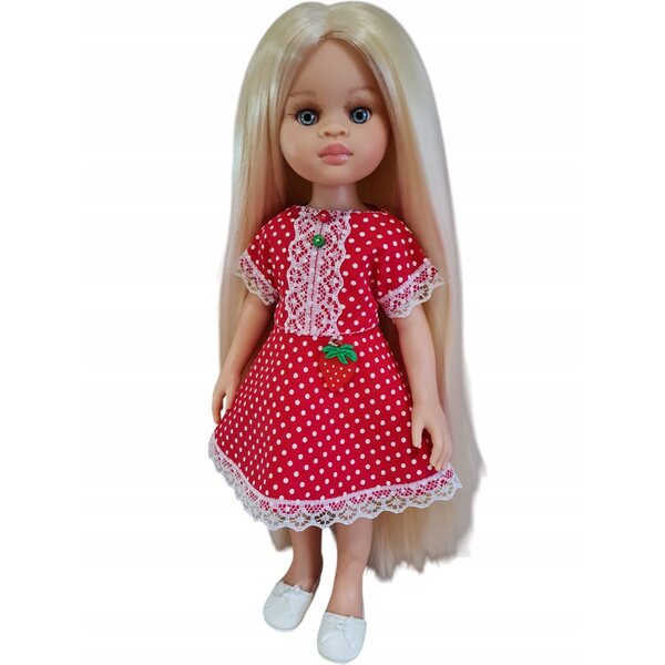 Rotes Kleid mit weißen Punkten und Spitze für Paola Reina 32 cm Puppe