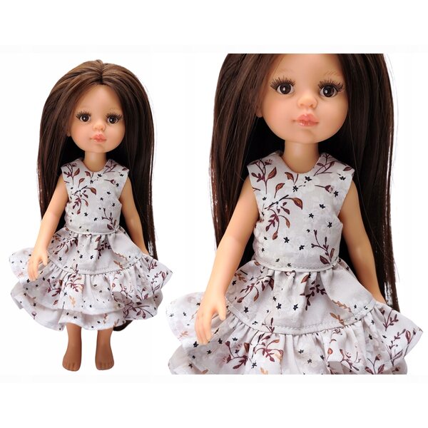Beiges Kleid mit Blumen für Paola Reina 32 cm Baumwollpuppen, hergestellt in Polen