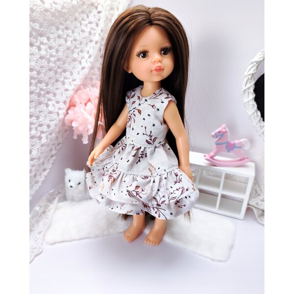 Beiges Kleid mit Blumen für Paola Reina 32 cm Baumwollpuppen, hergestellt in Polen