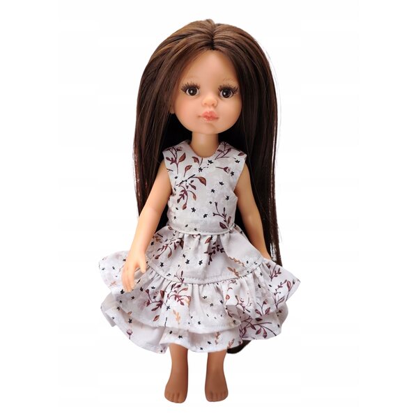 Beiges Kleid mit Blumen für Paola Reina 32 cm Baumwollpuppen, hergestellt in Polen