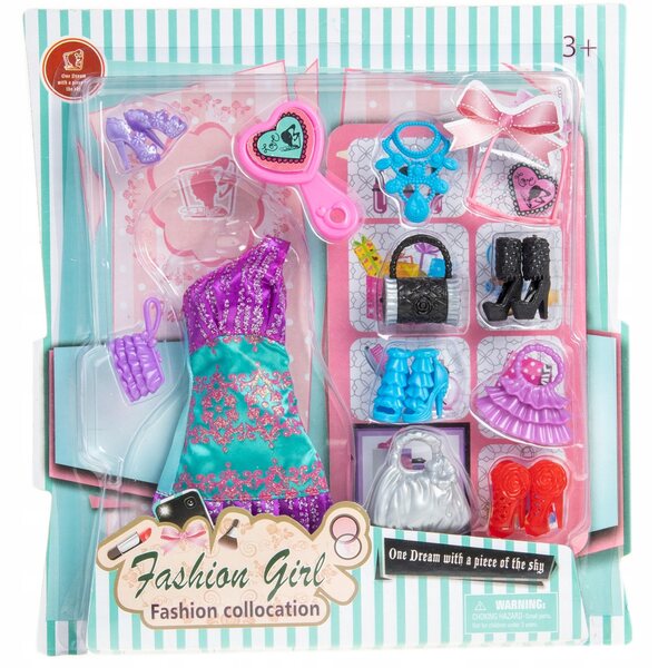 Set abbigliamento completo per bambole con vestito, scarpe e accessori moda