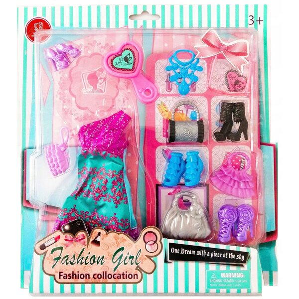 Set abbigliamento completo per bambole con vestito, scarpe e accessori moda