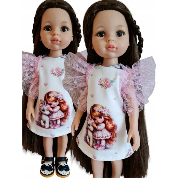 Kleid für Paola Reina 32 cm Puppe aus Stoff mit gepunkteten Tüllärmeln