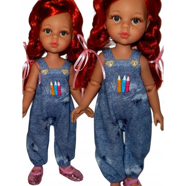 Hosen mit Hosenträgern für Paola Reina 32 cm Puppe aus Jeansstoff