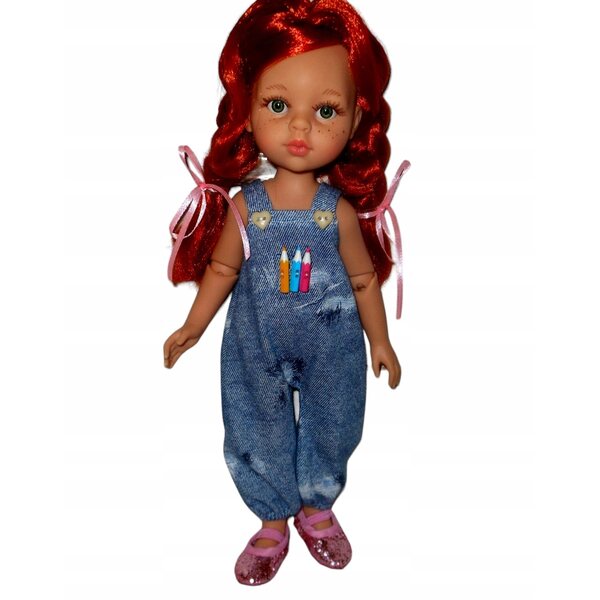 Hosen mit Hosenträgern für Paola Reina 32 cm Puppe aus Jeansstoff