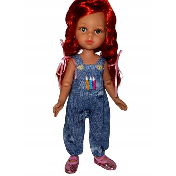 Hosen mit Hosenträgern für Paola Reina 32 cm Puppe aus Jeansstoff