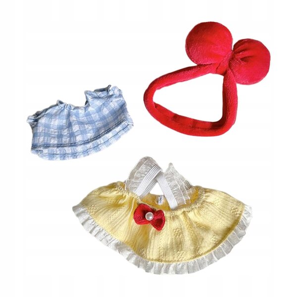 Completo abbigliamento Labubu con fiocco e borsetta per bambole da 17 cm