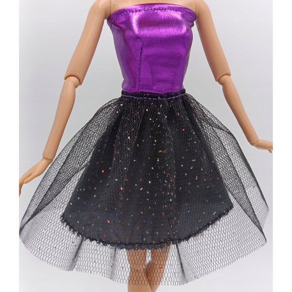 Puppenkleid mit glänzendem Tüllrock und elastischem Oberteil