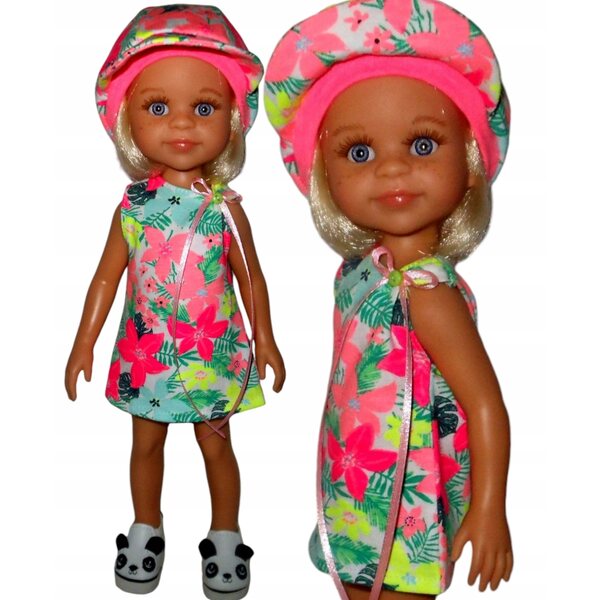 Completo abbigliamento per bambola Paola Reina 32 cm: vestito e cappellino colorati