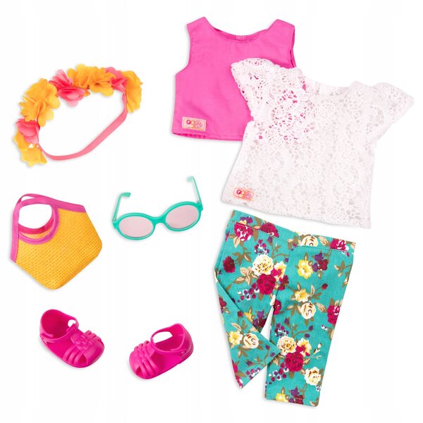 Deluxe-Sommerkleidungsset für 46 cm große Our Generation Fiesta in Flower-Puppen