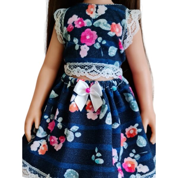 Completo elegante con blusa e gonna in pizzo per bambola Paola Reina 32 cm