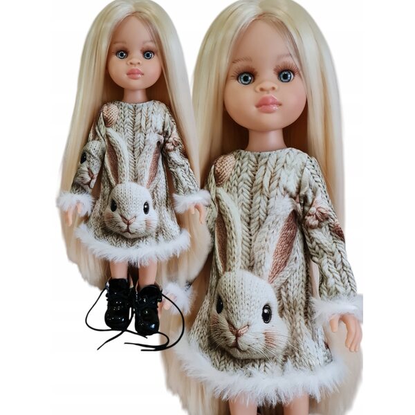 Paola Reina Puppenkleid, Wollhase mit Fell, Puppenkleidung