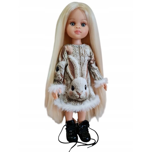 Paola Reina Puppenkleid, Wollhase mit Fell, Puppenkleidung
